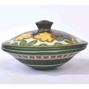 Antique Madeleine Gouda Holland Plazuid Lidded Trinket Dish Art Nouveau Signed